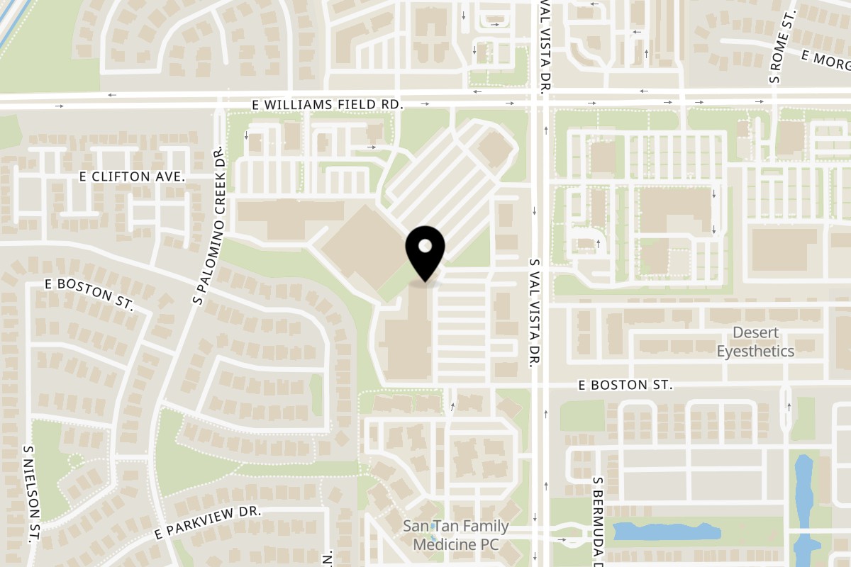 Map showing the location of Brews - A Taphouse and Gourmet Burger Joint Gilbert on 2540 S Val Vista Dr #104 in Gilbert